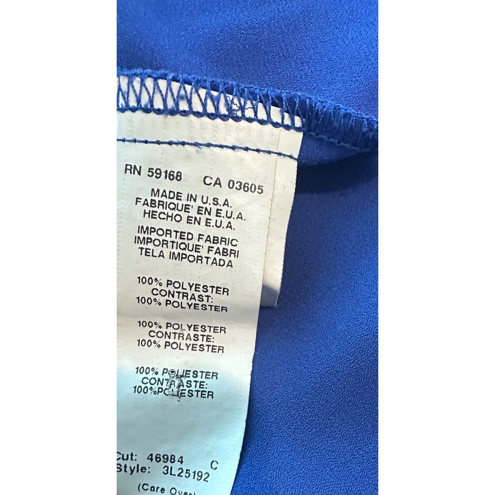 Karen Kane Blouse S Cobalt Blue Black Trim V Neck Long Sleeve Made USA Workwear - Picture 7 of 7